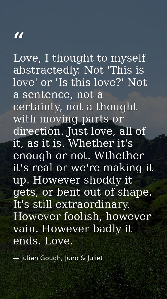 Love, I thought to myself abstractedly. Not 'This is love' or 'Is this love?' Not a sentence, not a certainty, not a tho — Julian Gough, Juno & Juliet