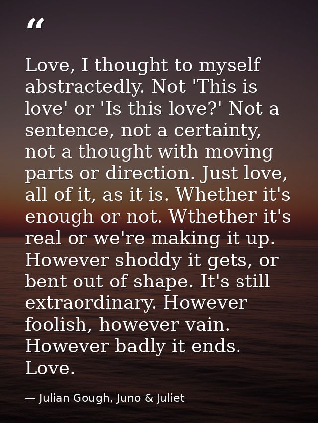 Love, I thought to myself abstractedly. Not 'This is love' or 'Is this love?' Not a sentence, not a certainty, not a tho — Julian Gough, Juno & Juliet