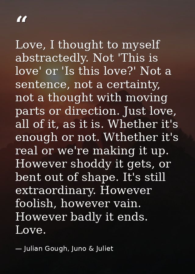 Love, I thought to myself abstractedly. Not 'This is love' or 'Is this love?' Not a sentence, not a certainty, not a tho — Julian Gough, Juno & Juliet
