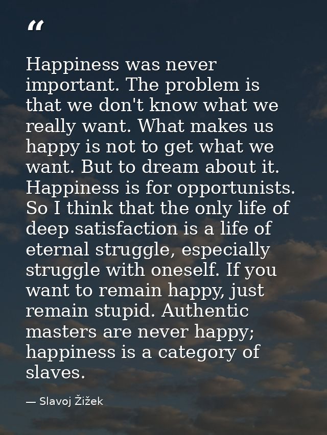 Happiness was never important. The problem is that we don't know what we really want. What makes us happy is not to get  — Slavoj Žižek