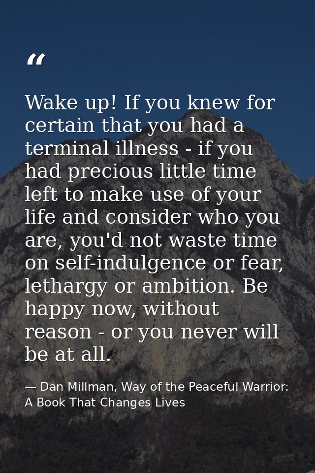 Wake up! If you knew for certain that you had a terminal illness - if you had precious little time left to make use of y — Dan Millman, Way of the Peaceful Warrior: A Book That Changes Lives