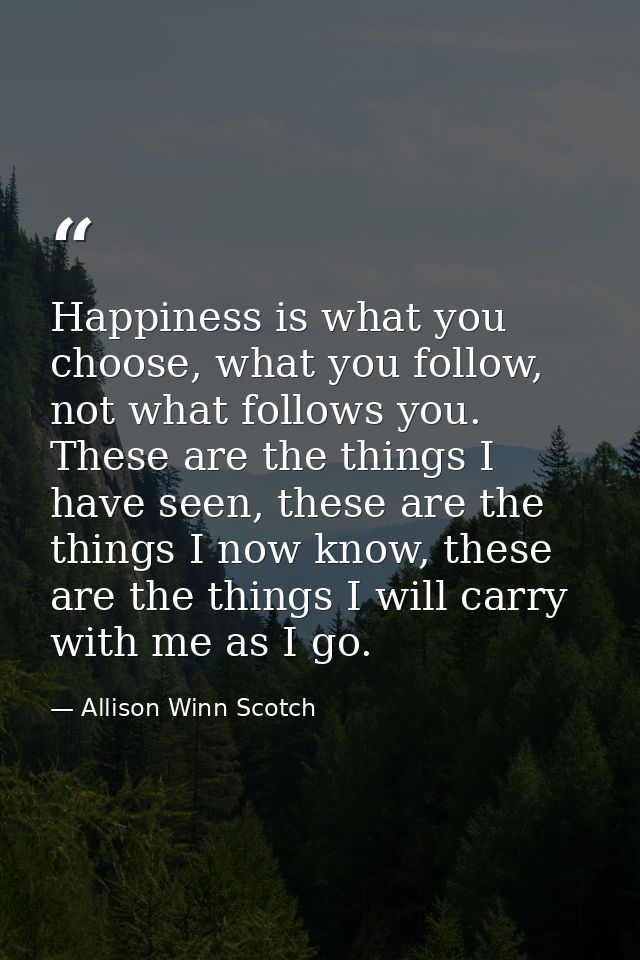 Happiness is what you choose, what you follow, not what follows you. These are the things I have seen, these are the thi — Allison Winn Scotch