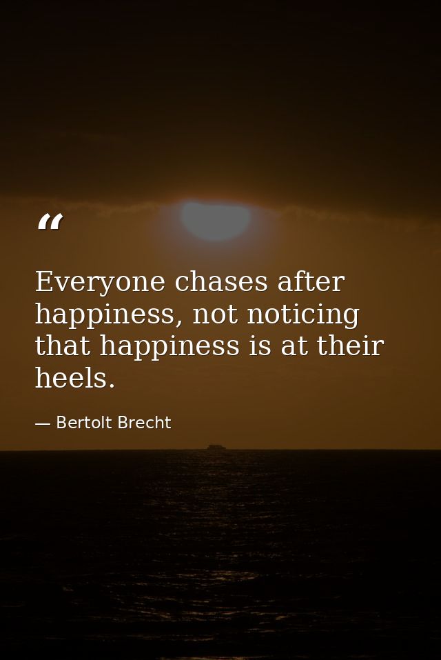 Everyone chases after happiness, not noticing that happiness is at their heels. — Bertolt Brecht