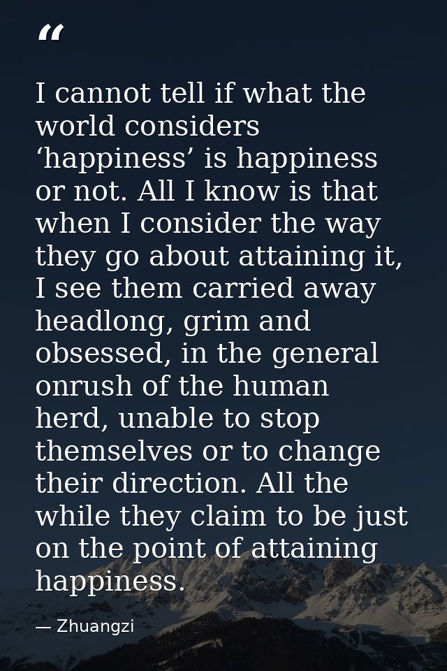 I cannot tell if what the world considers ‘happiness’ is happiness or not. All I know is that when I consider the way th — Zhuangzi