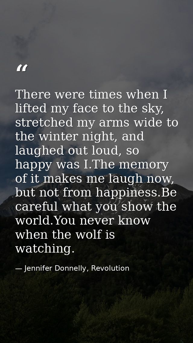 There were times when I lifted my face to the sky, stretched my arms wide to the winter night, and laughed out loud, so  — Jennifer Donnelly, Revolution