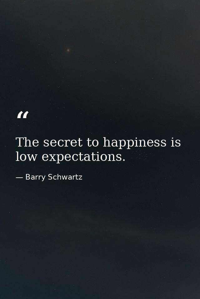 The secret to happiness is low expectations. — Barry Schwartz