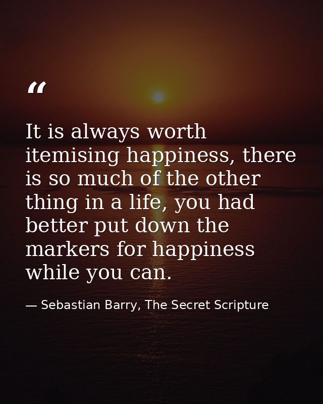 It is always worth itemising happiness, there is so much of the other thing in a life, you had better put down the marke — Sebastian Barry, The Secret Scripture