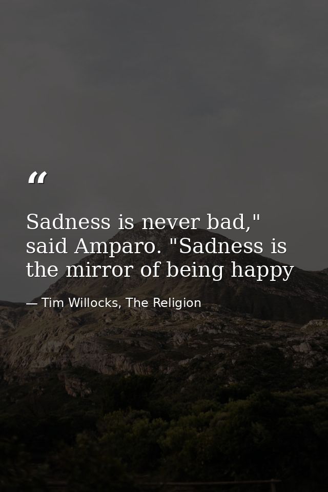 Sadness is never bad," said Amparo. "Sadness is the mirror of being happy — Tim Willocks, The Religion
