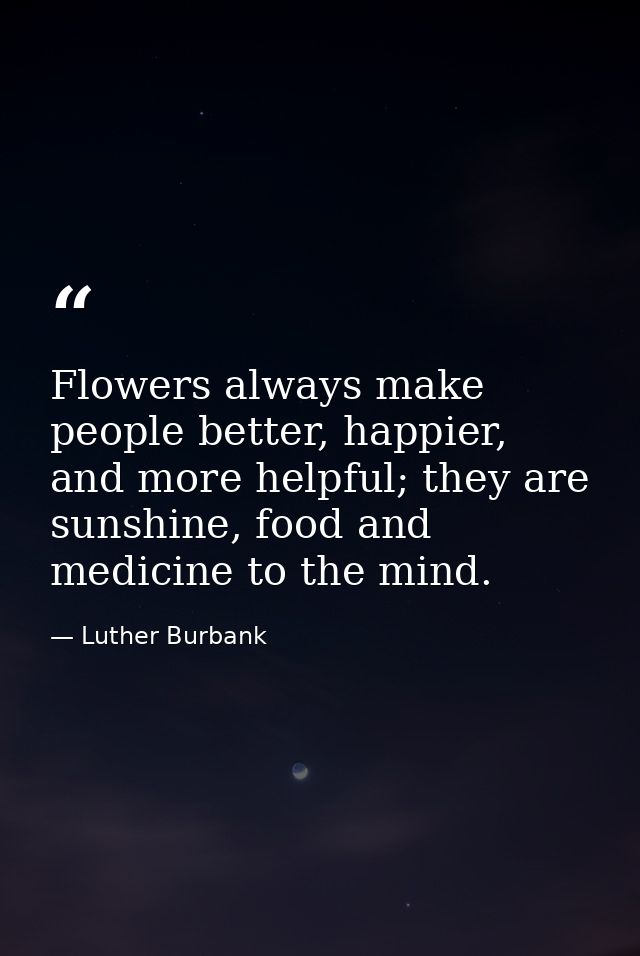 Flowers always make people better, happier, and more helpful; they are sunshine, food and medicine to the mind. — Luther Burbank