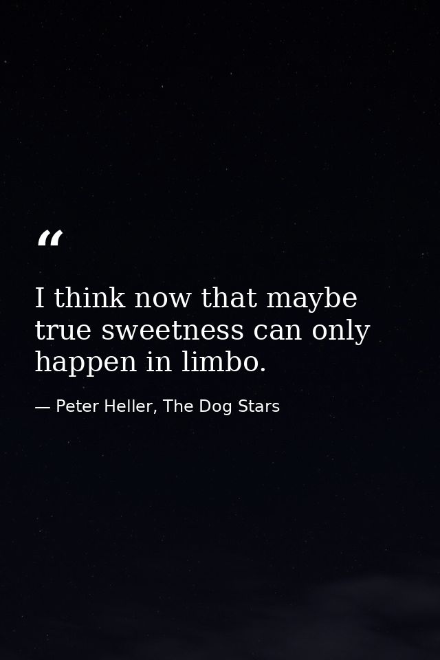 I think now that maybe true sweetness can only happen in limbo. — Peter Heller, The Dog Stars