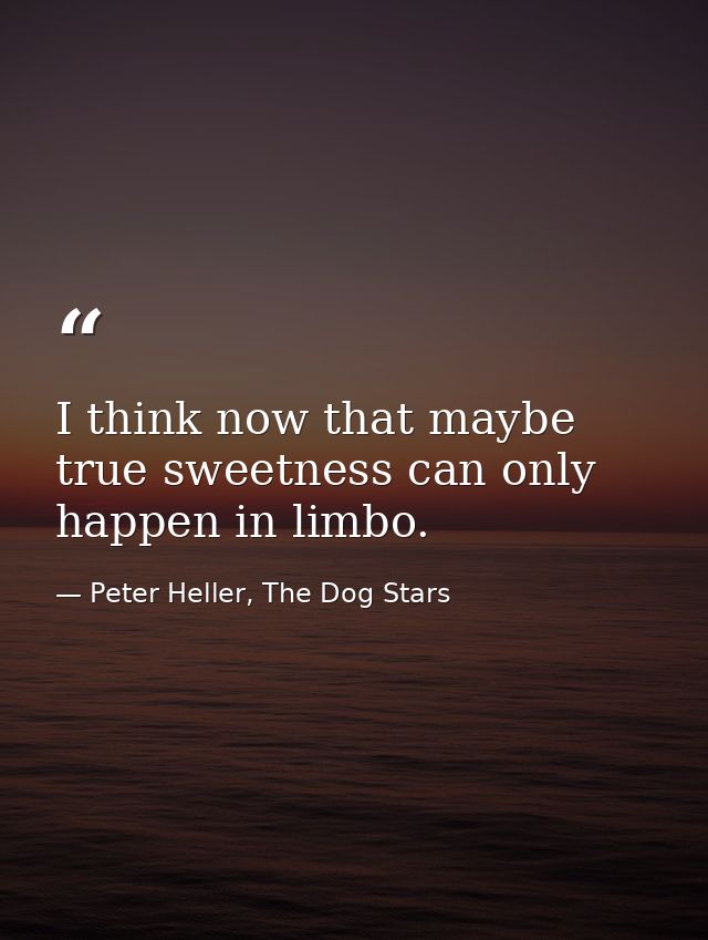 I think now that maybe true sweetness can only happen in limbo. — Peter Heller, The Dog Stars