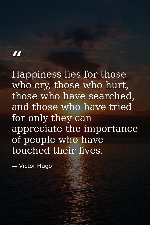 Happiness lies for those who cry, those who hurt, those who have searched, and those who have tried for only they can ap — Victor Hugo