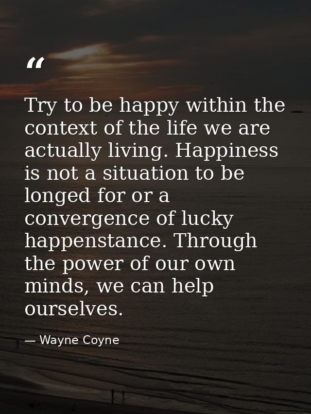 Try to be happy within the context of the life we are actually living. Happiness is not a situation to be longed for or  — Wayne Coyne