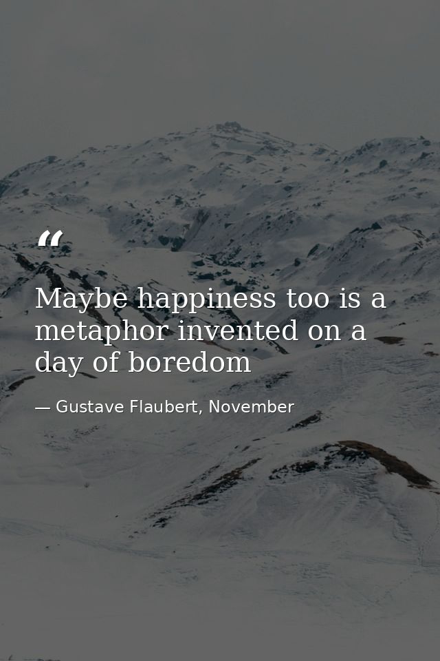 Maybe happiness too is a metaphor invented on a day of boredom — Gustave Flaubert, November