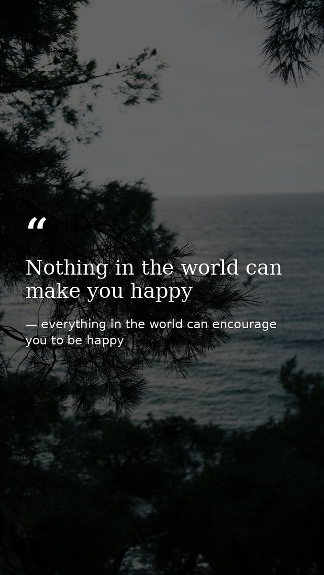 Nothing in the world can make you happy — everything in the world can encourage you to be happy