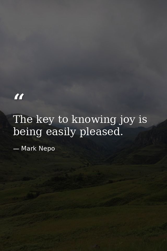 The key to knowing joy is being easily pleased. — Mark Nepo