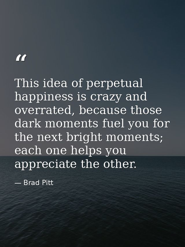 This idea of perpetual happiness is crazy and overrated, because those dark moments fuel you for the next bright moments — Brad Pitt