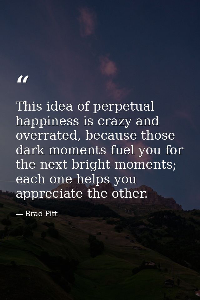 This idea of perpetual happiness is crazy and overrated, because those dark moments fuel you for the next bright moments — Brad Pitt