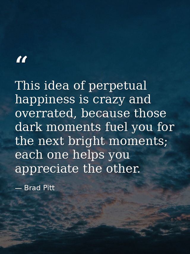 This idea of perpetual happiness is crazy and overrated, because those dark moments fuel you for the next bright moments — Brad Pitt