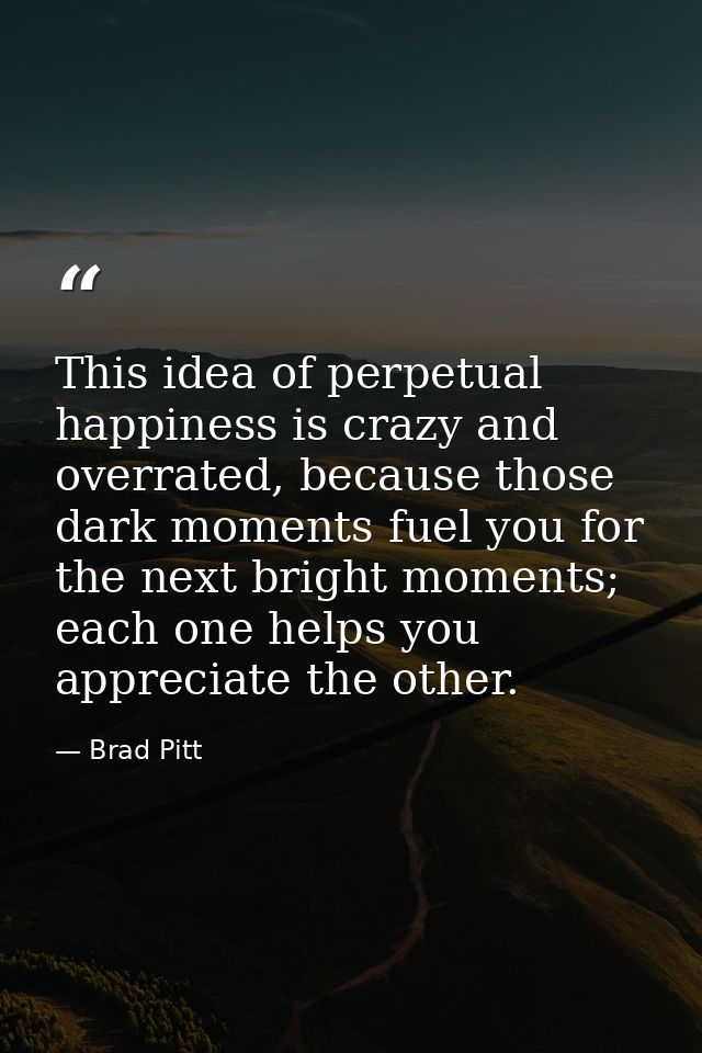 This idea of perpetual happiness is crazy and overrated, because those dark moments fuel you for the next bright moments — Brad Pitt