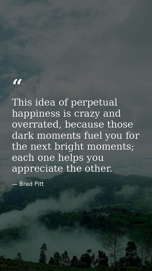 This idea of perpetual happiness is crazy and overrated, because those dark moments fuel you for the next bright moments — Brad Pitt