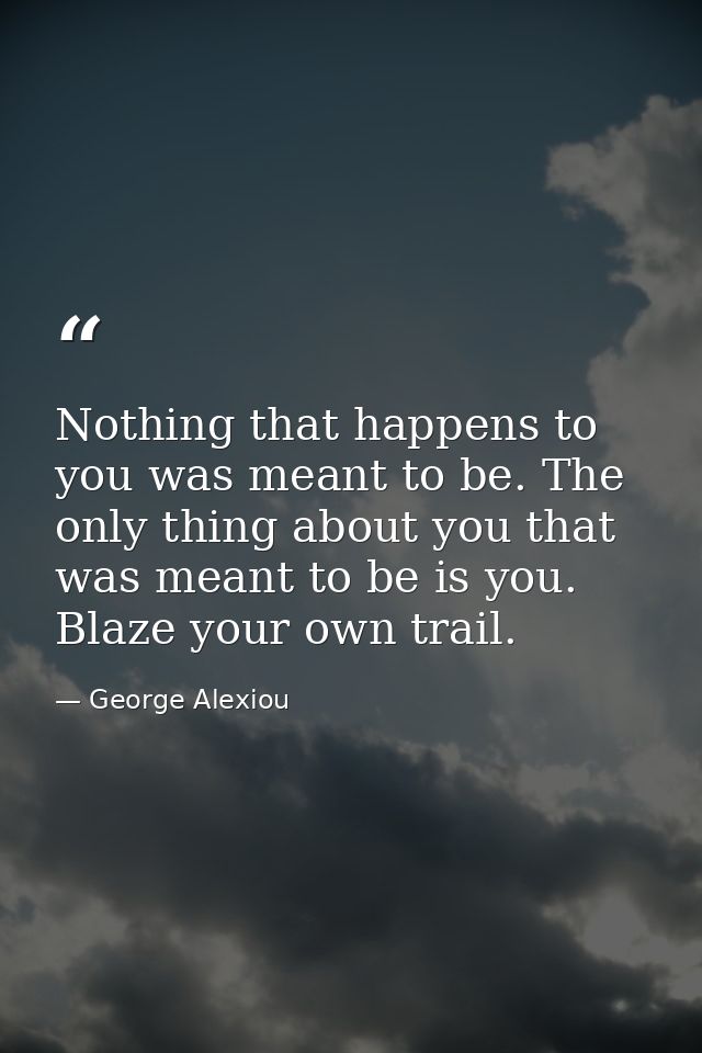 Nothing that happens to you was meant to be. The only thing about you that was meant to be is you. Blaze your own trail. — George Alexiou