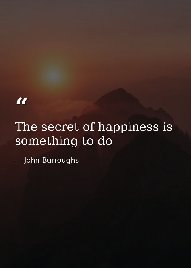 The secret of happiness is something to do — John Burroughs
