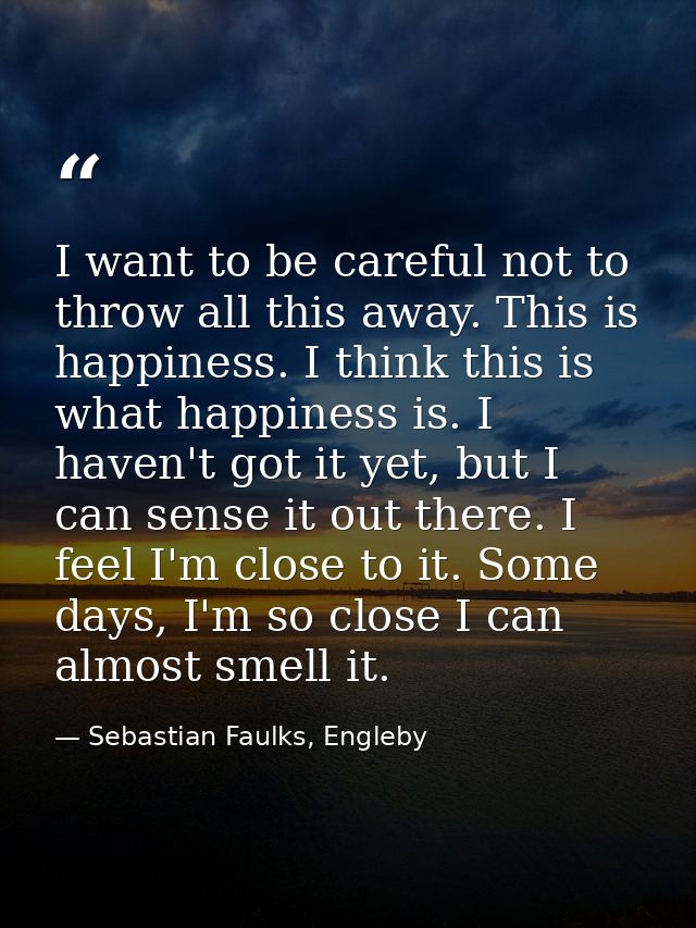 I want to be careful not to throw all this away. This is happiness. I think this is what happiness is. I haven't got it  — Sebastian Faulks, Engleby