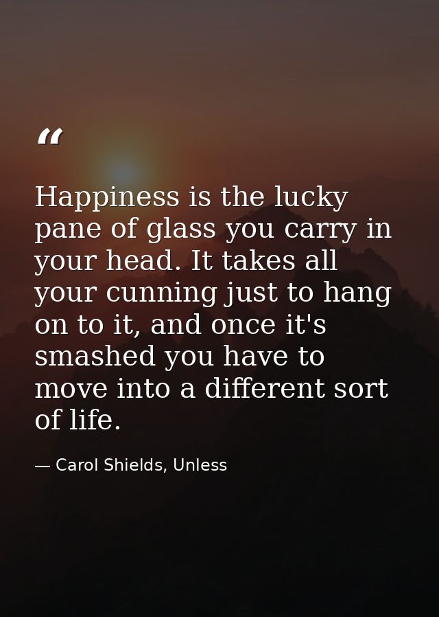 Happiness is the lucky pane of glass you carry in your head. It takes all your cunning just to hang on to it, and once i — Carol Shields, Unless