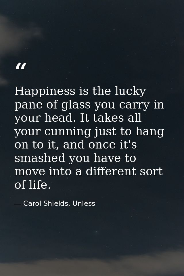 Happiness is the lucky pane of glass you carry in your head. It takes all your cunning just to hang on to it, and once i — Carol Shields, Unless