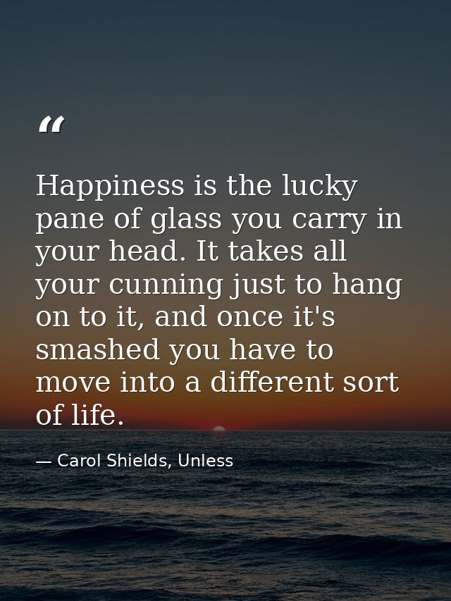 Happiness is the lucky pane of glass you carry in your head. It takes all your cunning just to hang on to it, and once i — Carol Shields, Unless
