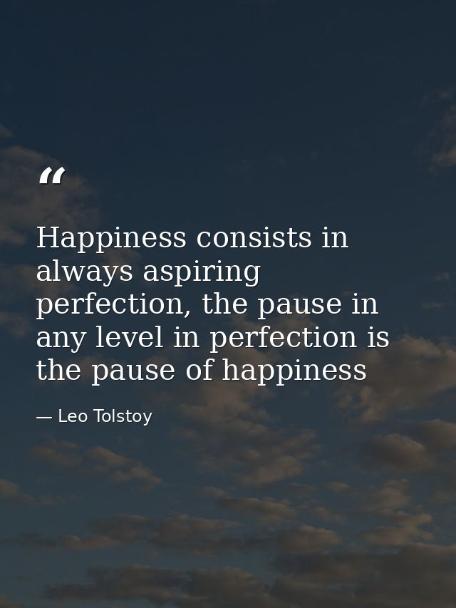 Happiness consists in always aspiring perfection, the pause in any level in perfection is the pause of happiness — Leo Tolstoy