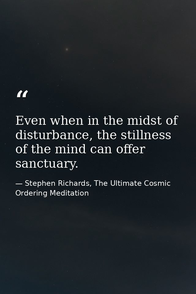 Even when in the midst of disturbance, the stillness of the mind can offer sanctuary. — Stephen Richards, The Ultimate Cosmic Ordering Meditation