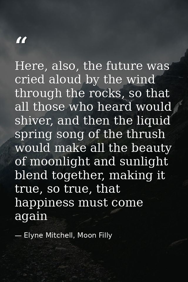 Here, also, the future was cried aloud by the wind through the rocks, so that all those who heard would shiver, and then — Elyne Mitchell, Moon Filly