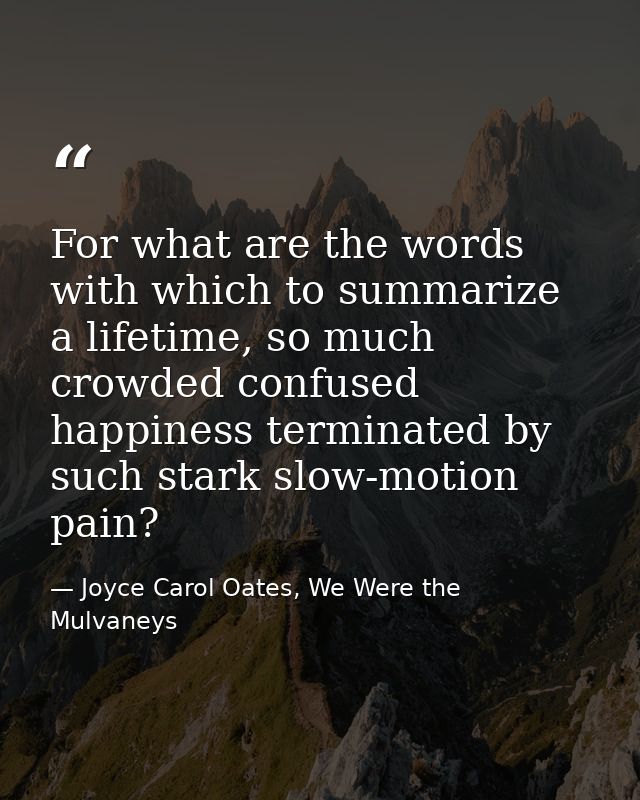 For what are the words with which to summarize a lifetime, so much crowded confused happiness terminated by such stark s — Joyce Carol Oates, We Were the Mulvaneys