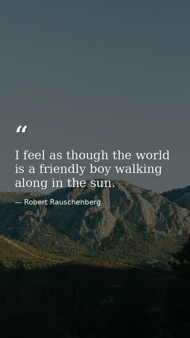 I feel as though the world is a friendly boy walking along in the sun. — Robert Rauschenberg