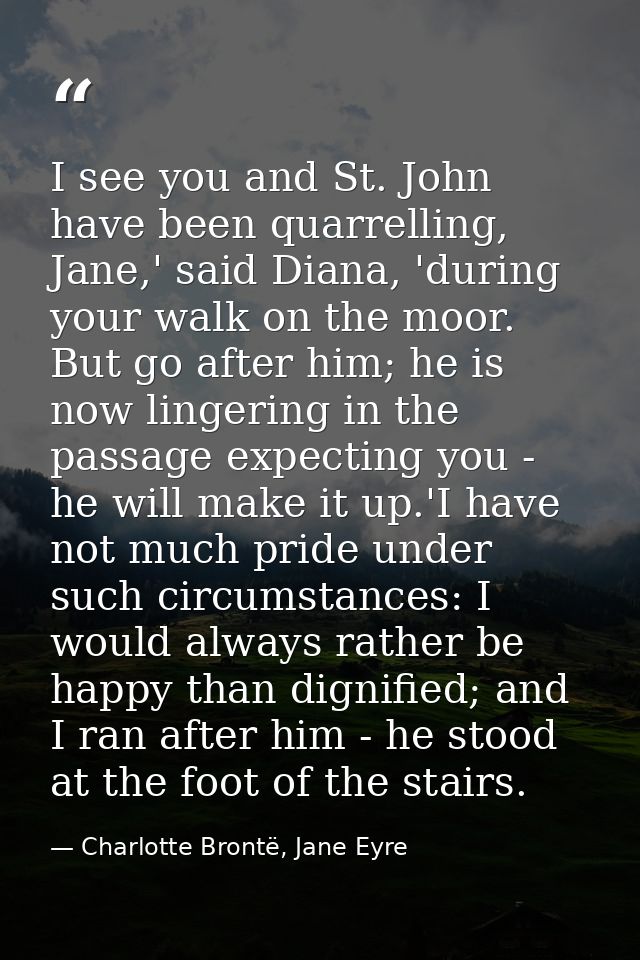 I see you and St. John have been quarrelling, Jane,' said Diana, 'during your walk on the moor. But go after him; he is  — Charlotte Brontë, Jane Eyre