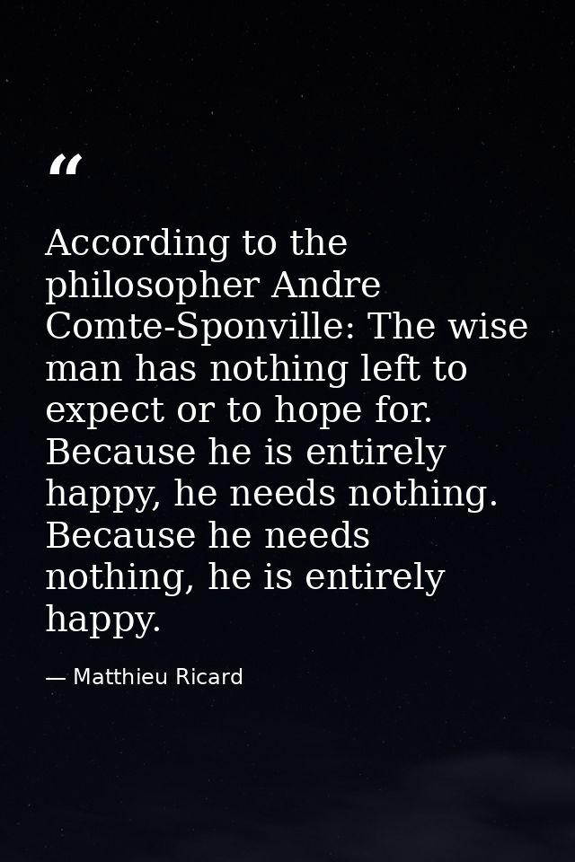 According to the philosopher Andre Comte-Sponville: The wise man has nothing left to expect or to hope for. Because he i — Matthieu Ricard