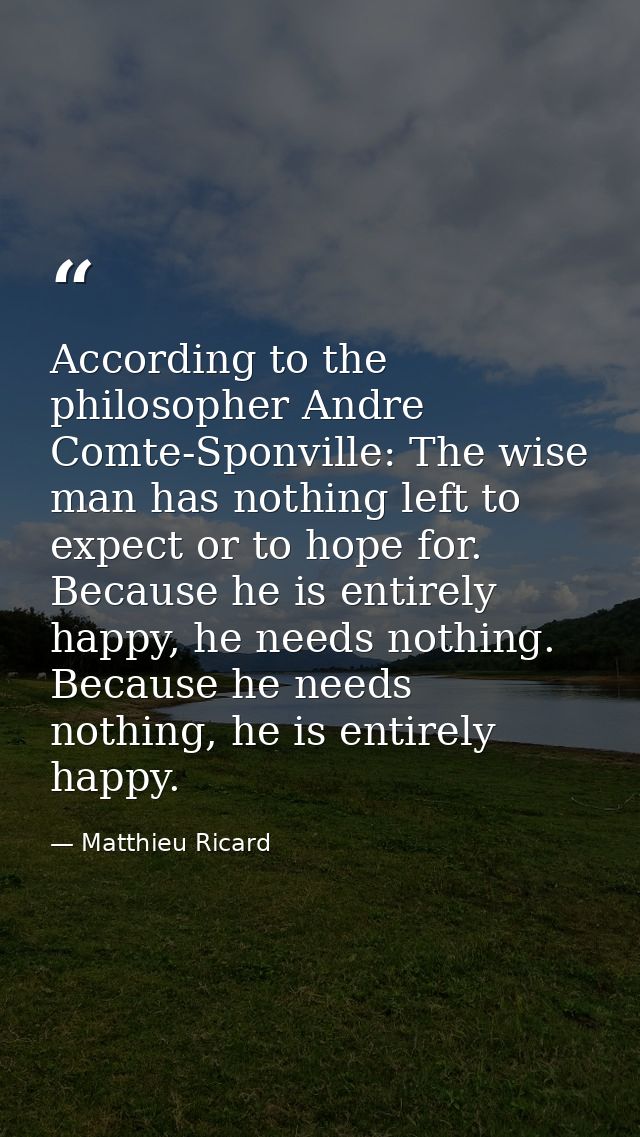 According to the philosopher Andre Comte-Sponville: The wise man has nothing left to expect or to hope for. Because he i — Matthieu Ricard