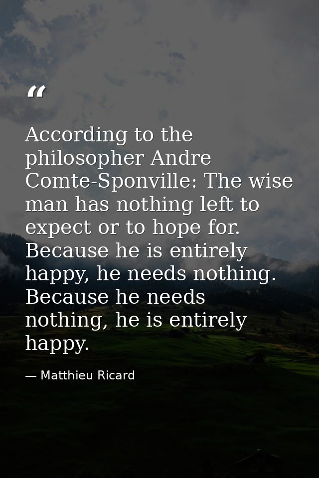 According to the philosopher Andre Comte-Sponville: The wise man has nothing left to expect or to hope for. Because he i — Matthieu Ricard