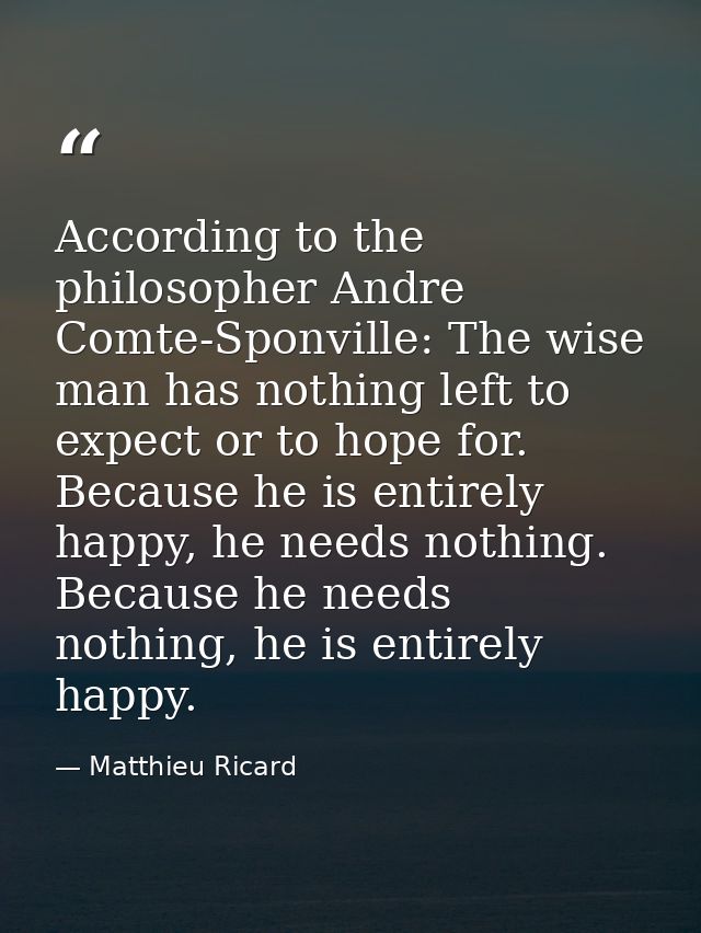 According to the philosopher Andre Comte-Sponville: The wise man has nothing left to expect or to hope for. Because he i — Matthieu Ricard