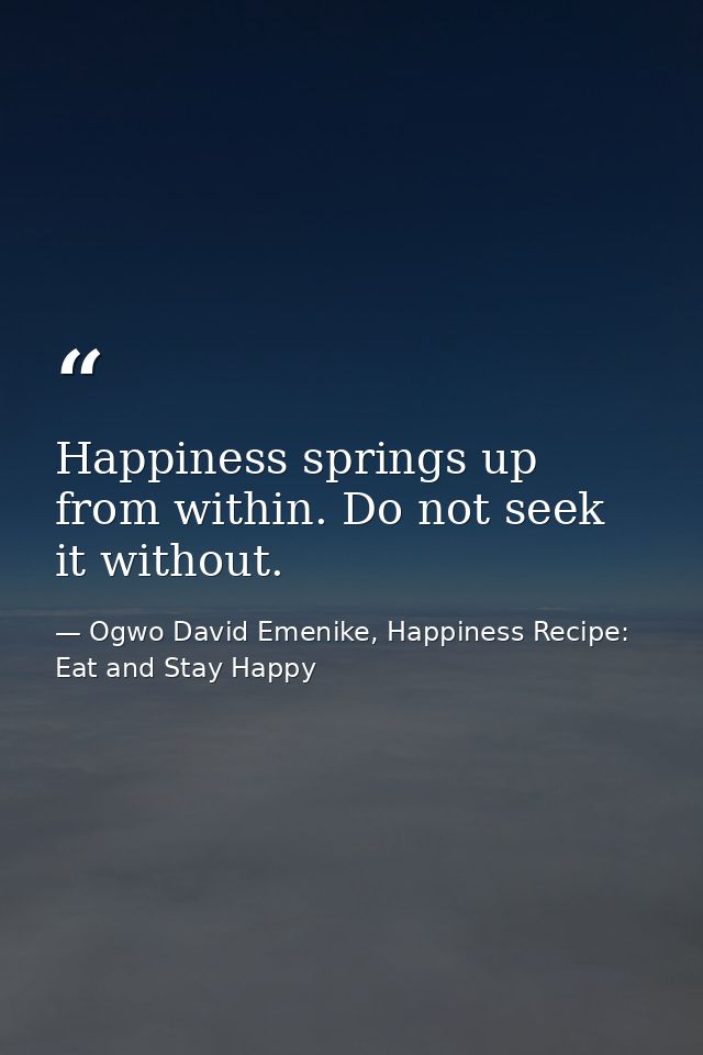 Happiness springs up from within. Do not seek it without. — Ogwo David Emenike, Happiness Recipe: Eat and Stay Happy