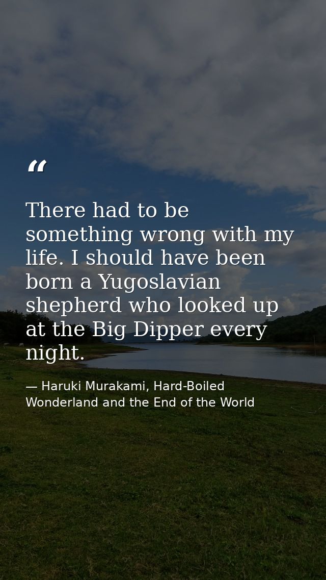 There had to be something wrong with my life. I should have been born a Yugoslavian shepherd who looked up at the Big Di — Haruki Murakami, Hard-Boiled Wonderland and the End of the World