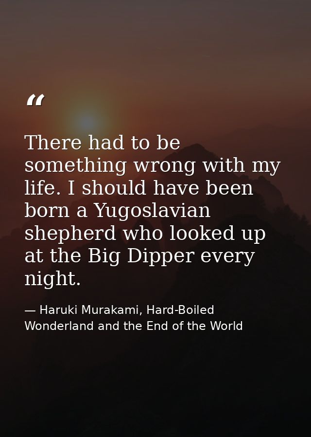There had to be something wrong with my life. I should have been born a Yugoslavian shepherd who looked up at the Big Di — Haruki Murakami, Hard-Boiled Wonderland and the End of the World