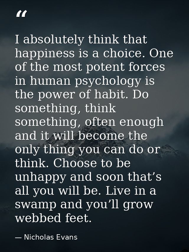 I absolutely think that happiness is a choice. One of the most potent forces in human psychology is the power of habit.  — Nicholas Evans