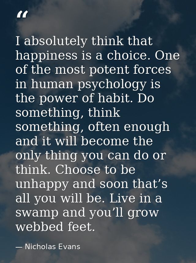 I absolutely think that happiness is a choice. One of the most potent forces in human psychology is the power of habit.  — Nicholas Evans