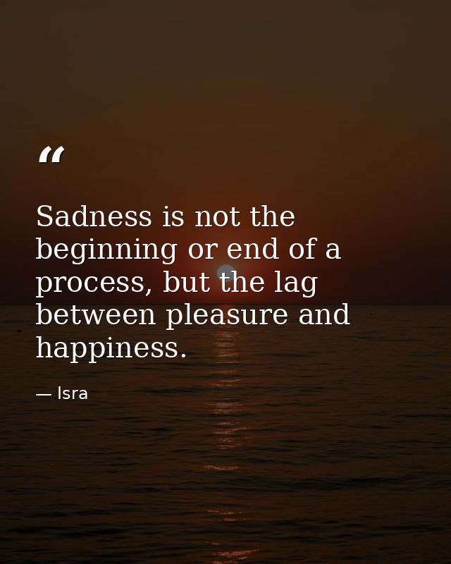 Sadness is not the beginning or end of a process, but the lag between pleasure and happiness. — Isra