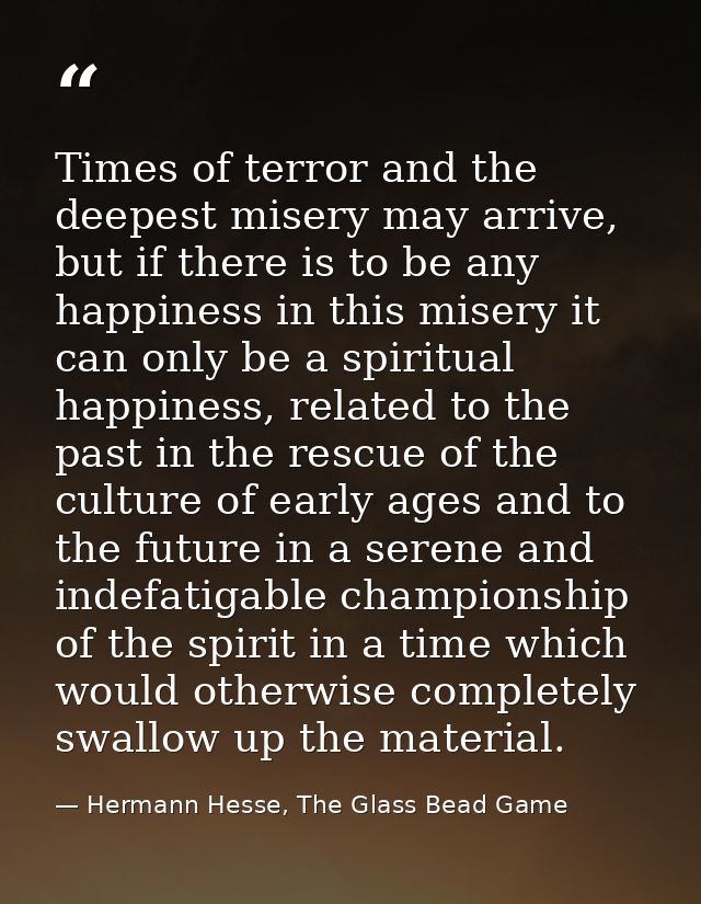 Times of terror and the deepest misery may arrive, but if there is to be any happiness in this misery it can only be a s — Hermann Hesse, The Glass Bead Game