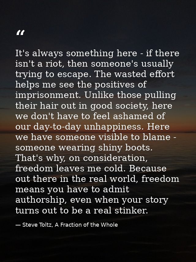 It's always something here - if there isn't a riot, then someone's usually trying to escape. The wasted effort helps me  — Steve Toltz, A Fraction of the Whole