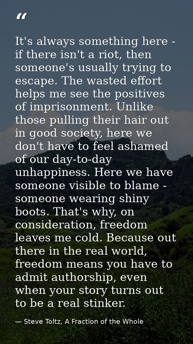 It's always something here - if there isn't a riot, then someone's usually trying to escape. The wasted effort helps me  — Steve Toltz, A Fraction of the Whole